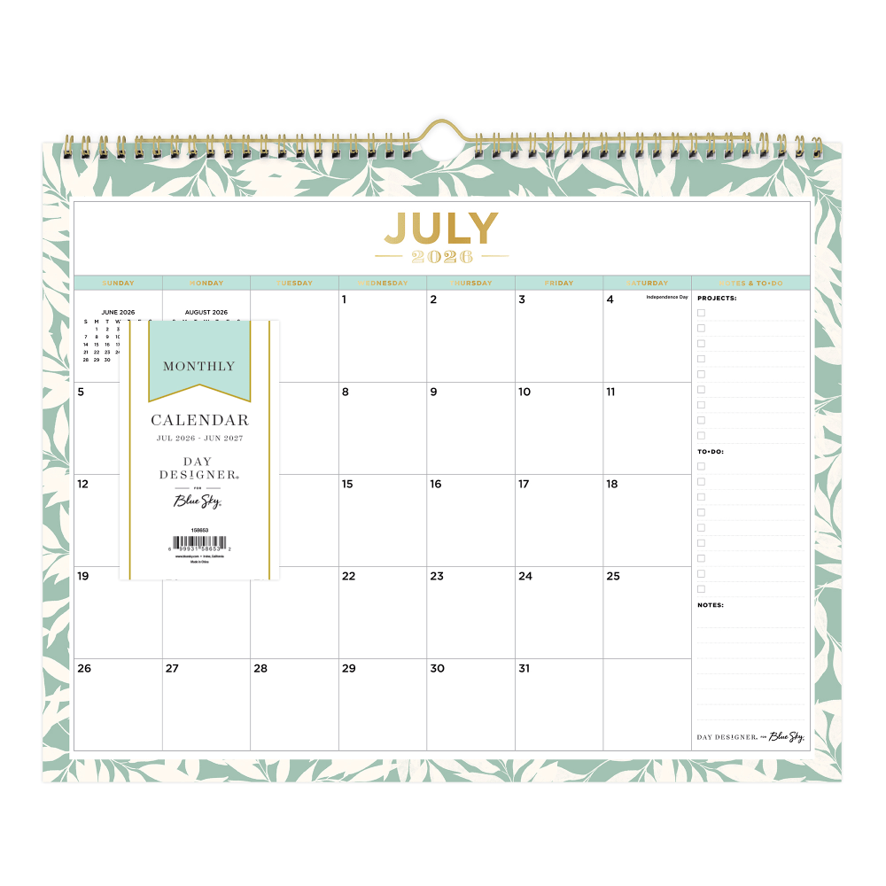 WALL CALENDAR DD SCATTERED LEAVES LIGHT GRACEFUL GREEN