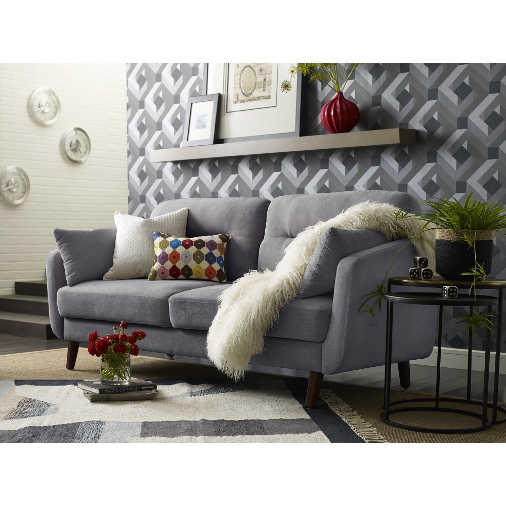 Elle Décor Chloe Mid-Century Modern Loveseat, Dark Gray/Chestnut