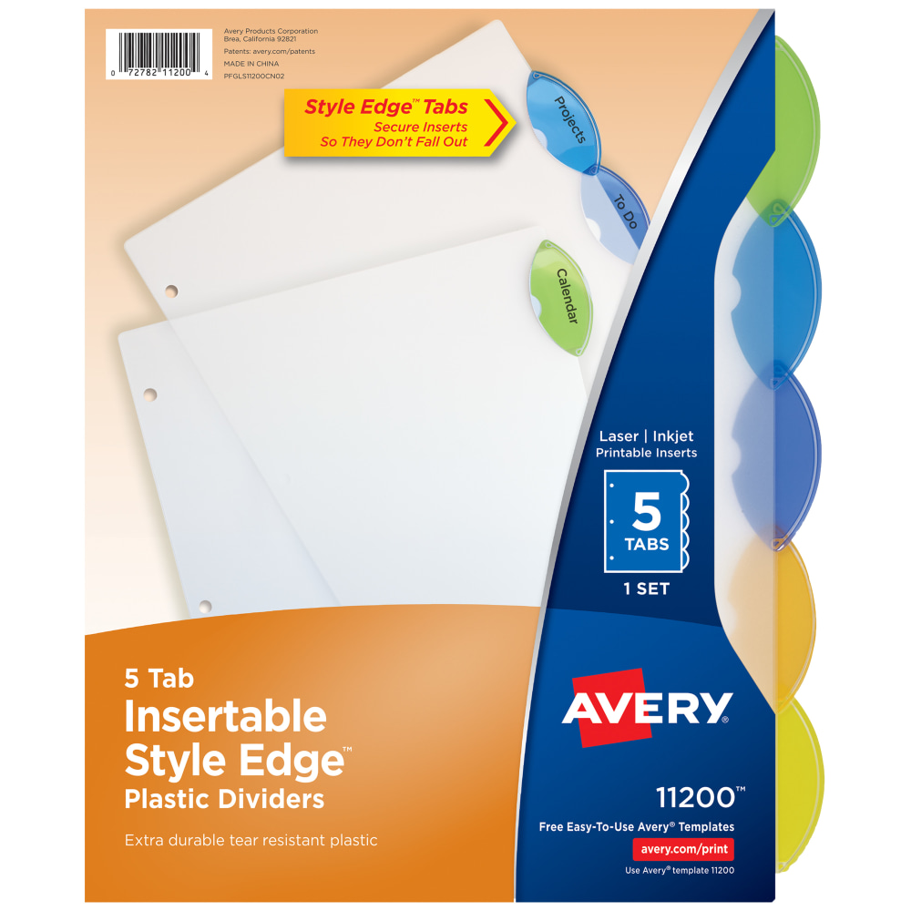 Avery® Style Edge™ Insertable Plastic Dividers, Multicolor,