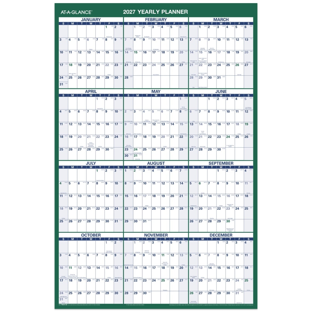 AT-A-GLANCE® 2027 Vertical Reversible Erasable Yearly Wall