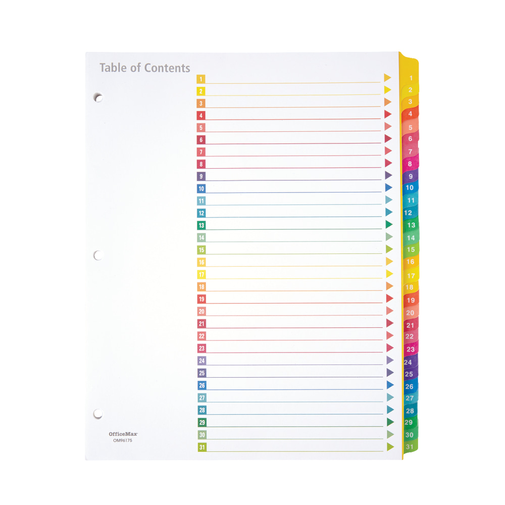 Office Depot® Brand Table Of Contents Customizable Index