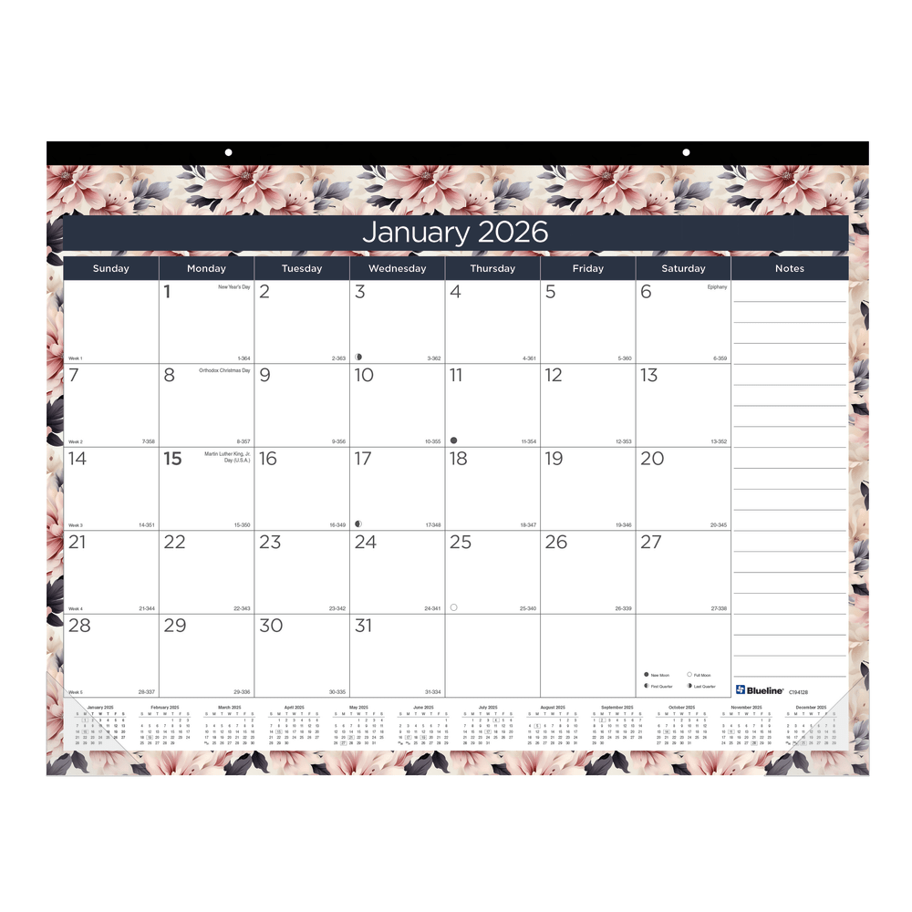 2026 Blueline® Colorful Monthly Desk Pad Calendar, 22”