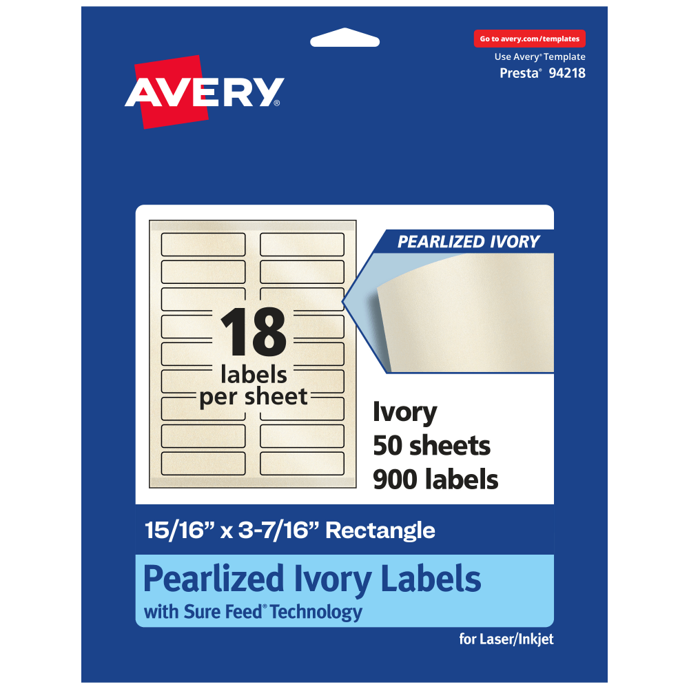 Avery® Pearlized Permanent Labels With Sure Feed®, 94218-PIP50,