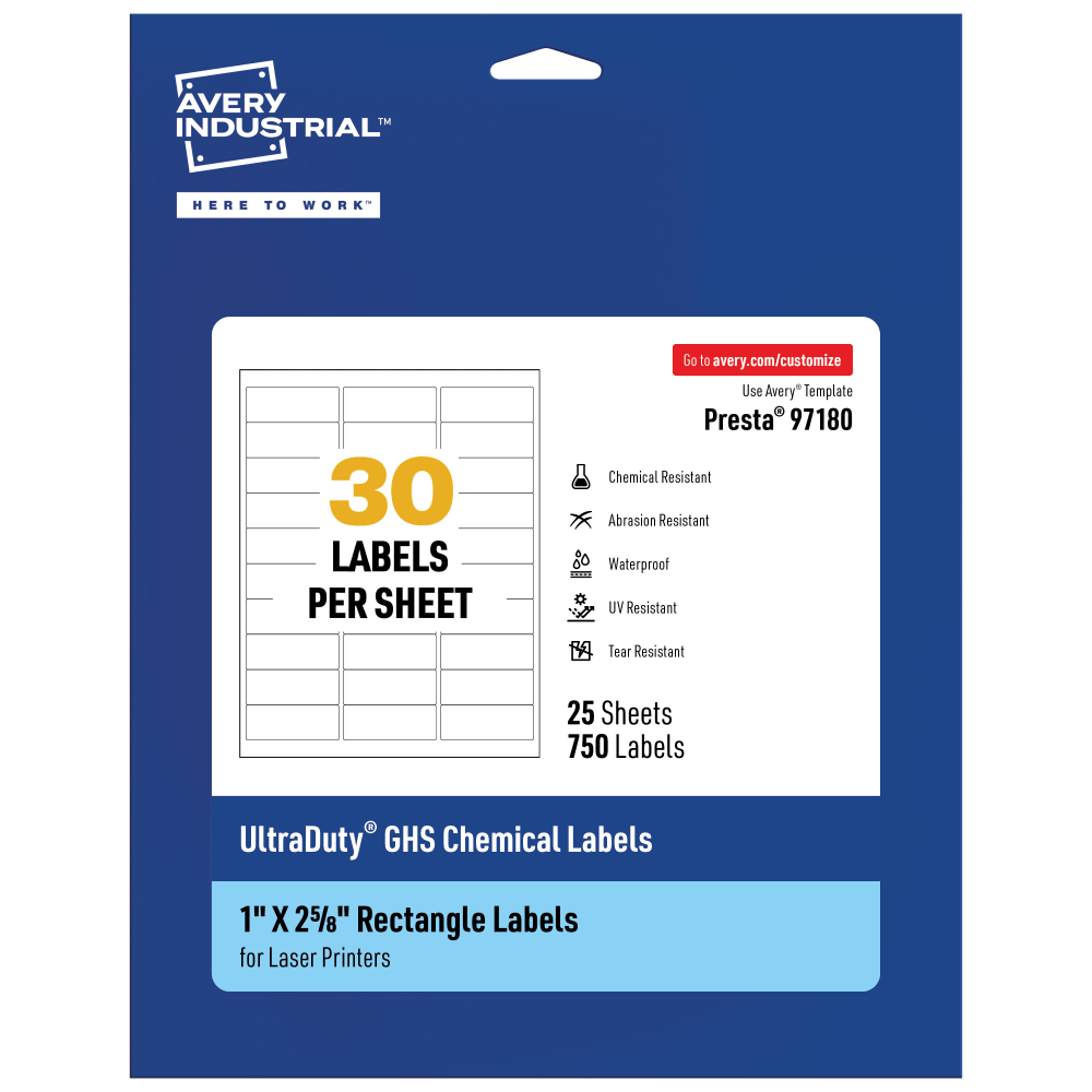 Avery® Ultra Duty® Permanent GHS Chemical Labels, 97180-WMU25,