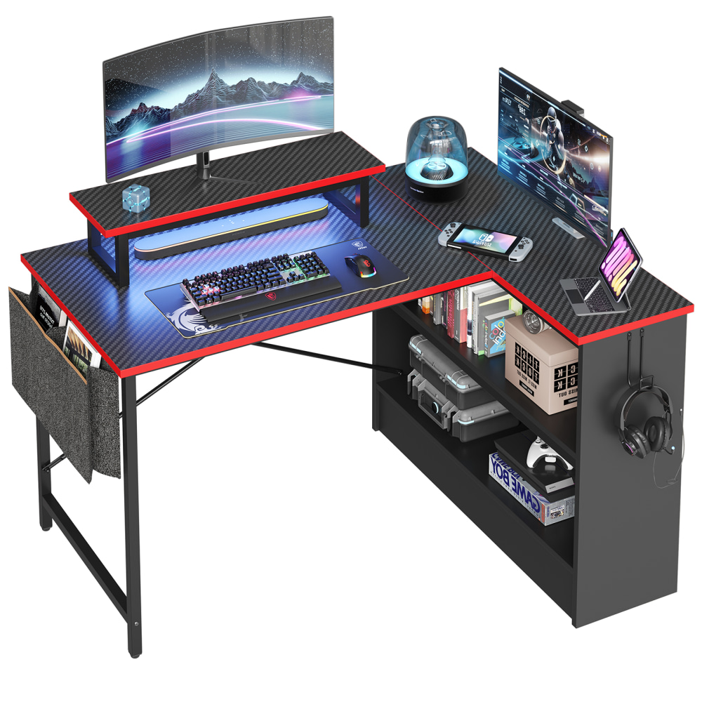 Bestier Open-Cabinet 43"W L-Shaped Gaming Computer Desk With