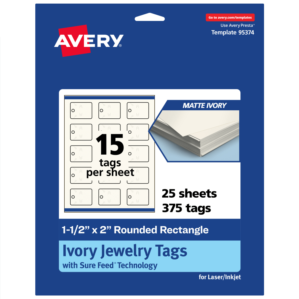 Avery® Print-To-The-Edge Jewelry Tags With Sure Feed® Technology,