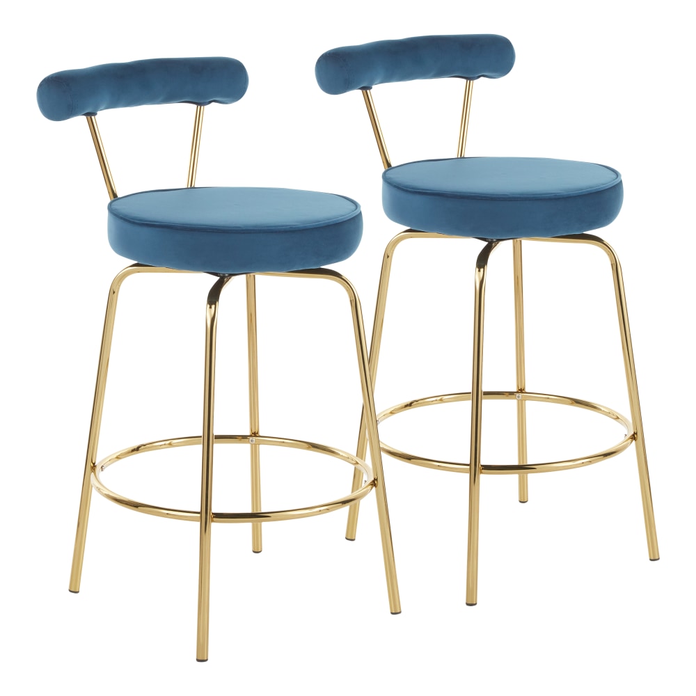 LumiSource Rhonda Counter Stools, Gold/Blue, Set Of 2