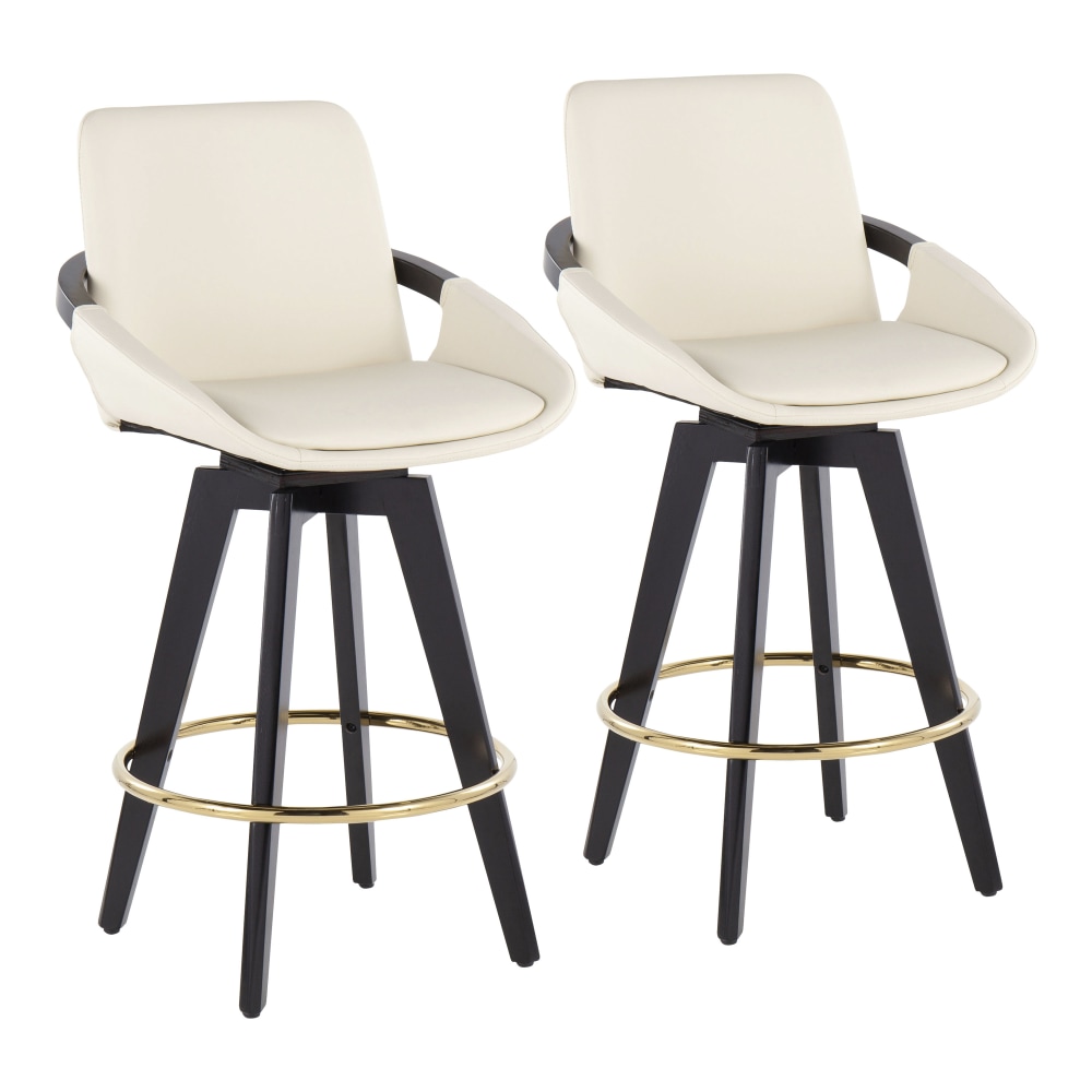 LumiSource Cosmo Faux Leather Counter Stools, Black/Gold/Cream,