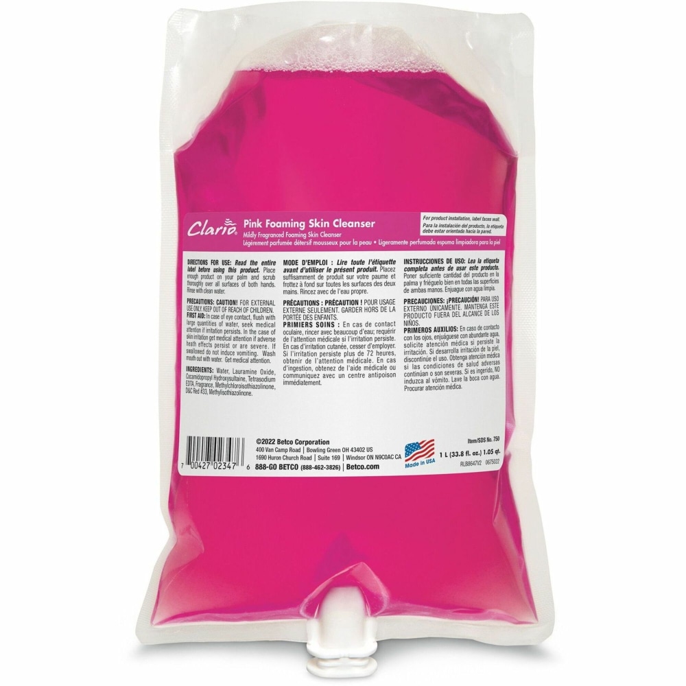 Betco Clario Pink Foaming Skin Cleanser Refills -