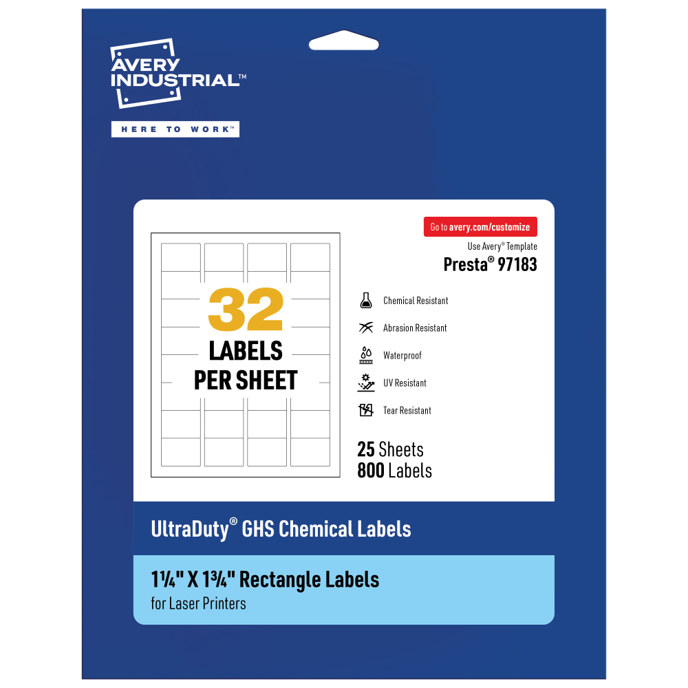 Avery® Ultra Duty® Permanent GHS Chemical Labels, 97183-WMU25,