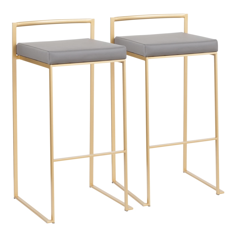 LumiSource Fuji Stackable Bar Stools, Gold/Gray, Set Of