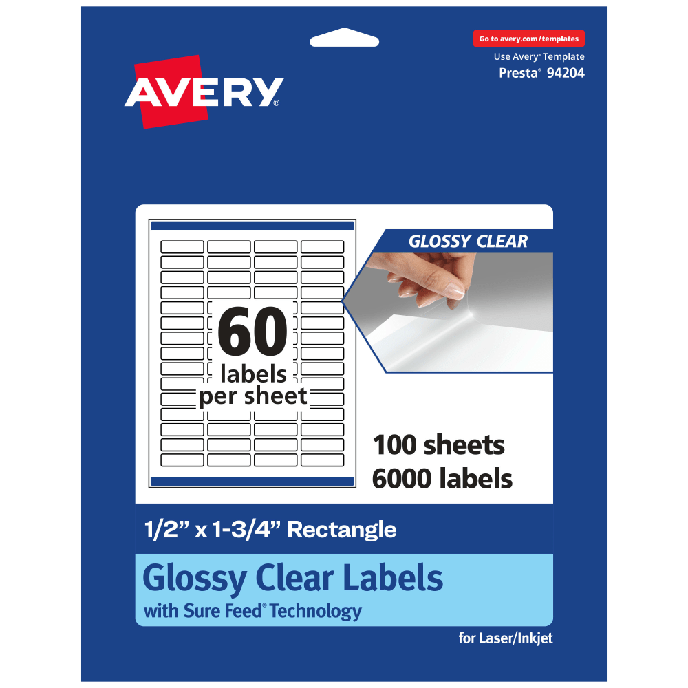 Avery® Glossy Permanent Labels With Sure Feed®, 94204-CGF100,