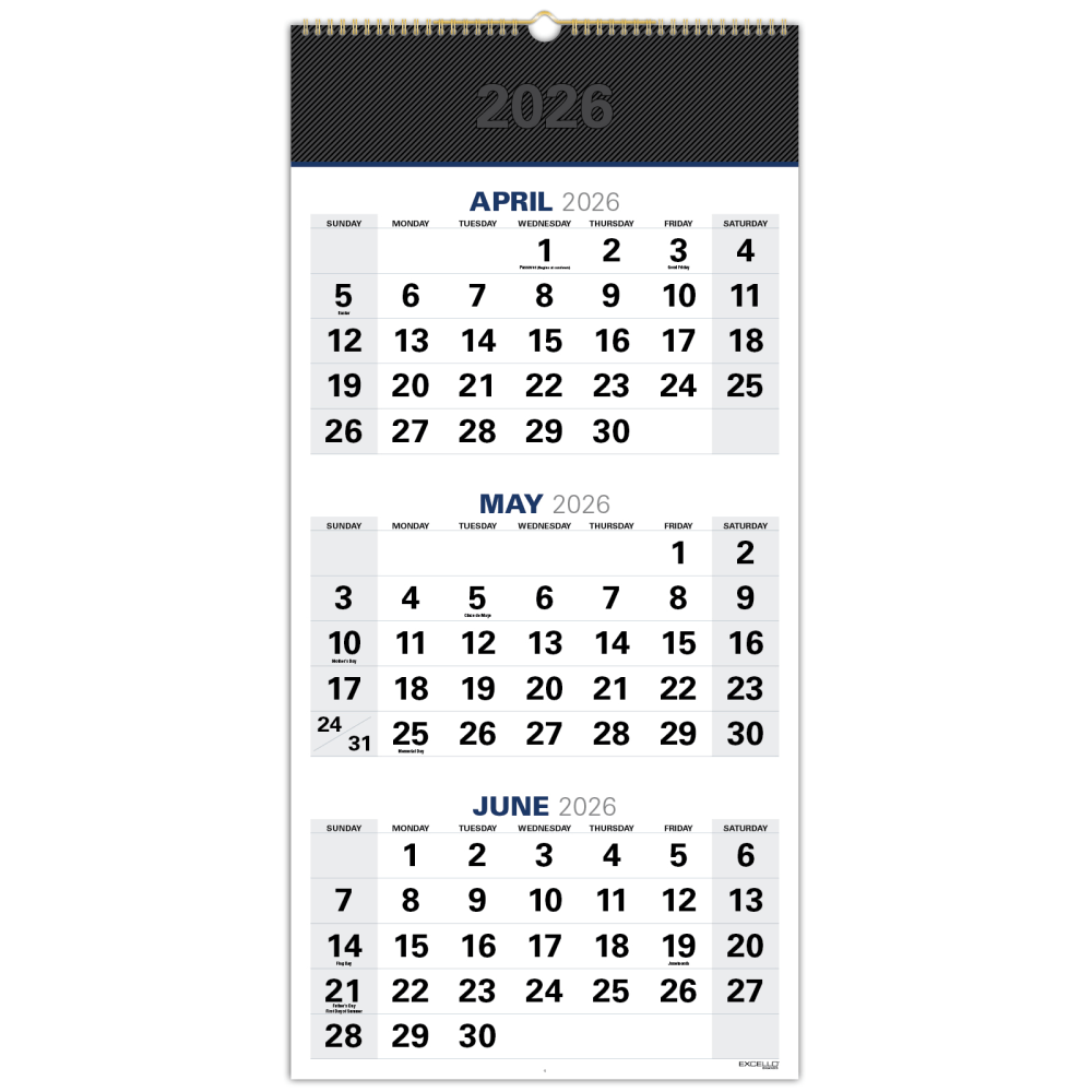 2026-2027 Excello Brands Academic Year Large Print 3-Month