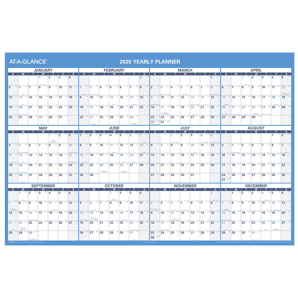 2025 AT-A-GLANCE® Horizontal Reversible Erasable Yearly Wall