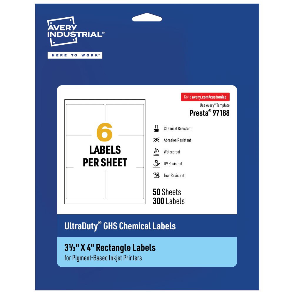 Avery® Ultra Duty® Permanent GHS Chemical Labels, 97188-WMUI50,