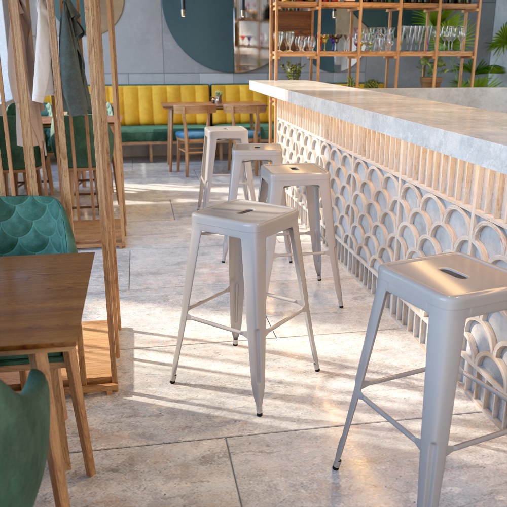 Flash Furniture Commercial Backless Bar Stool, Silver