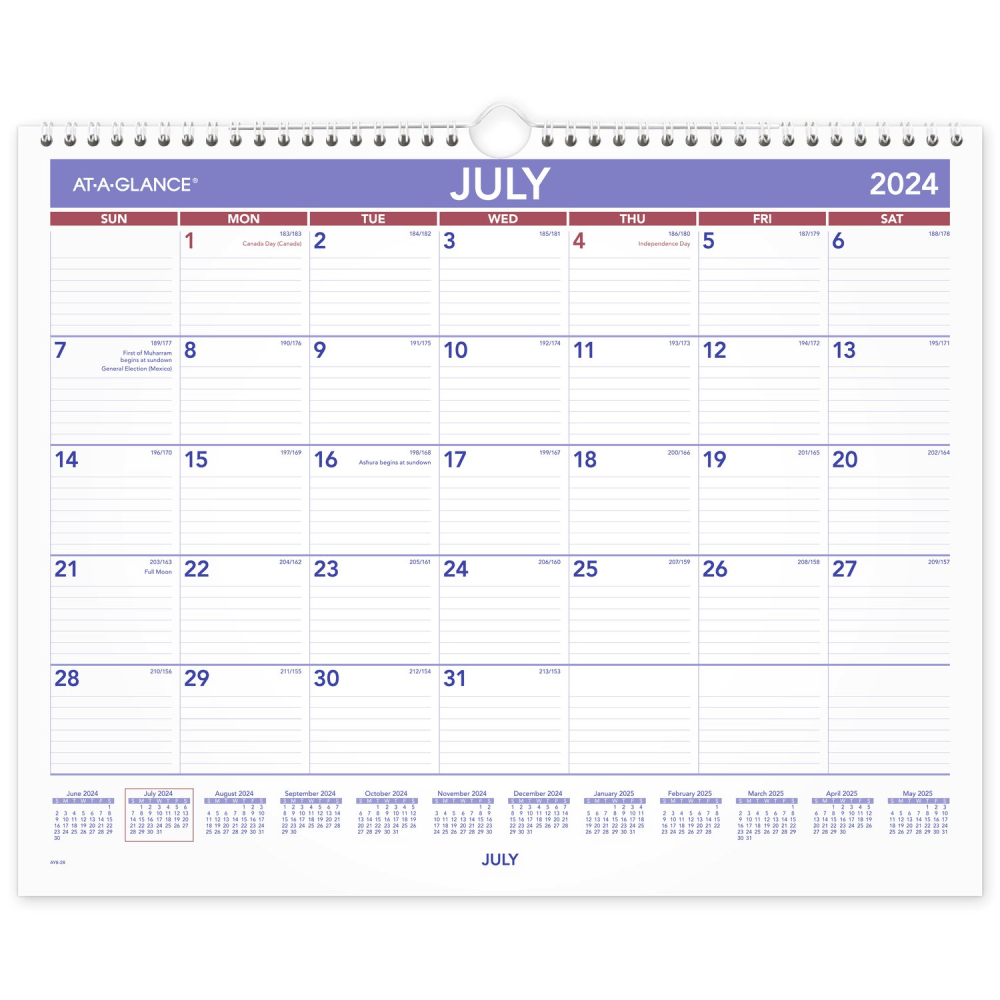 2024-2025 AT-A-GLANCE® Academic Medium Monthly Wall Calendar,