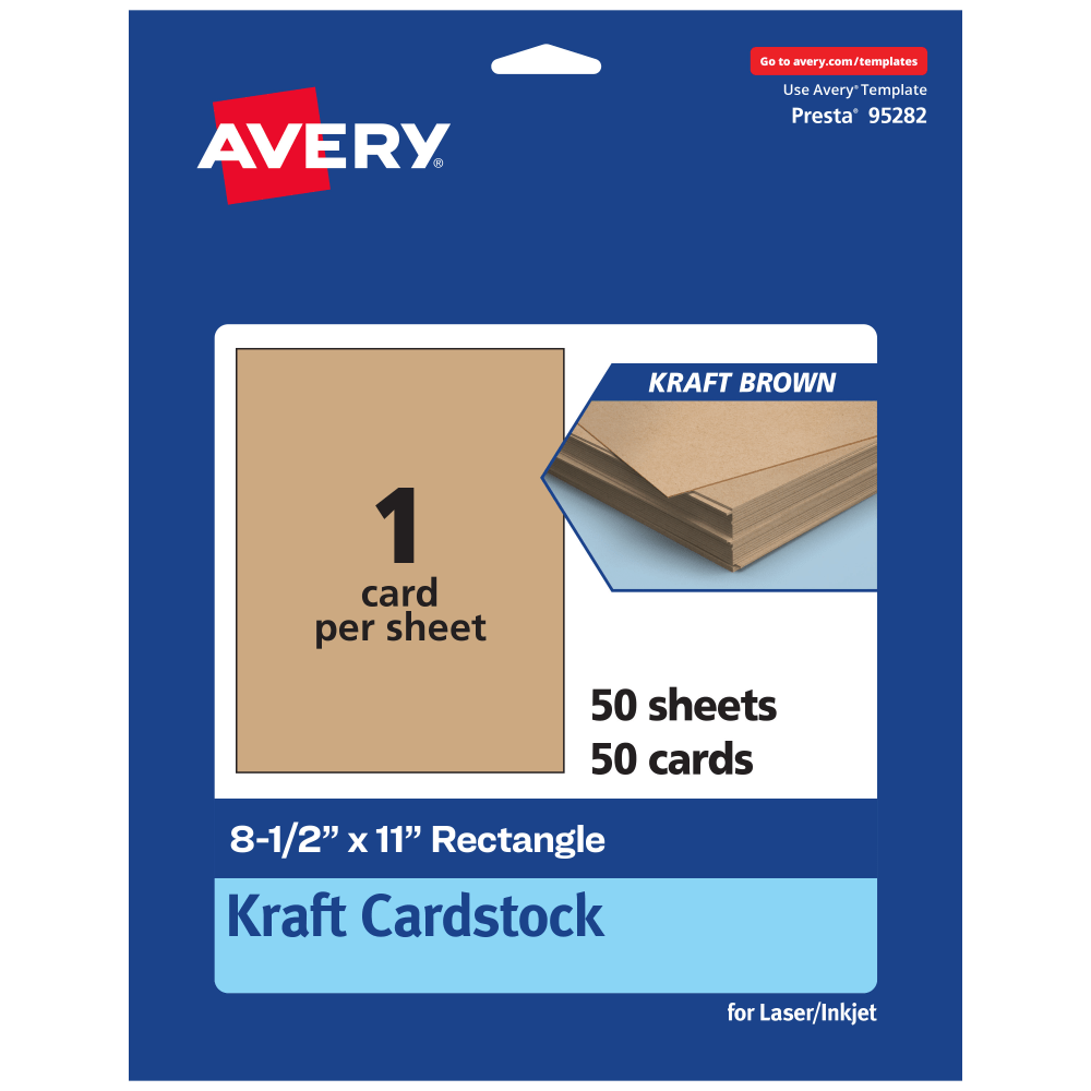 Avery® Printable Cards, 95282-KMC50, Rectangle, 8.5" x