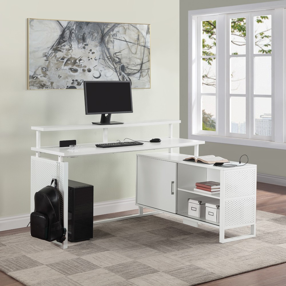 Office Star Ace 60"W L-Shaped Corner Desk, White