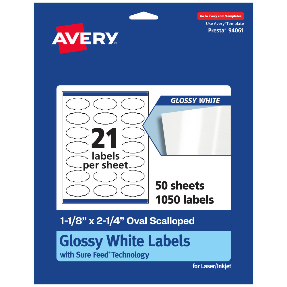 Avery® Glossy Permanent Labels With Sure Feed®, 94061-WGP50,
