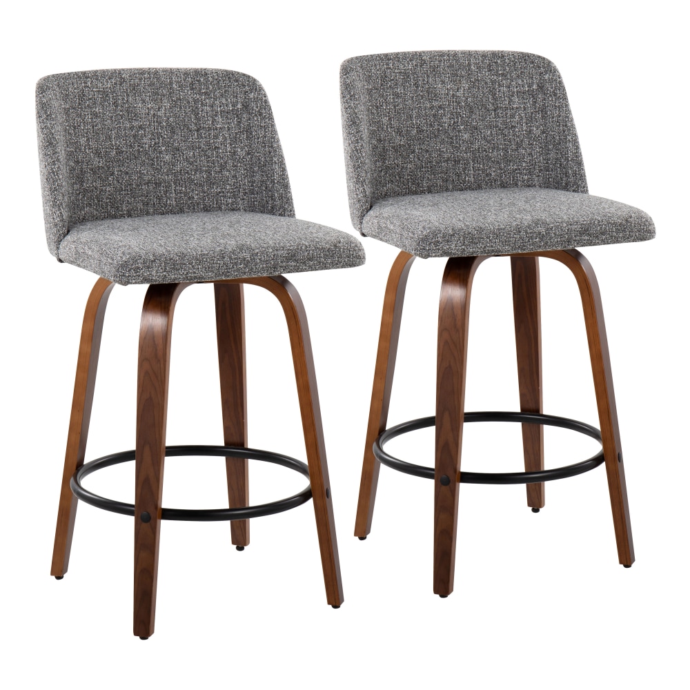 LumiSource Toriano Counter Stools, Gray Noise/Walnut/Black, Set