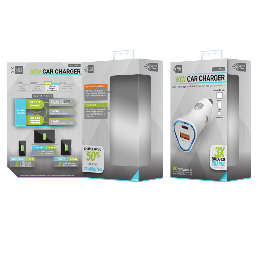 Bytech Case Logic Mobile Charger, 30W, White, CLPDV3101WT