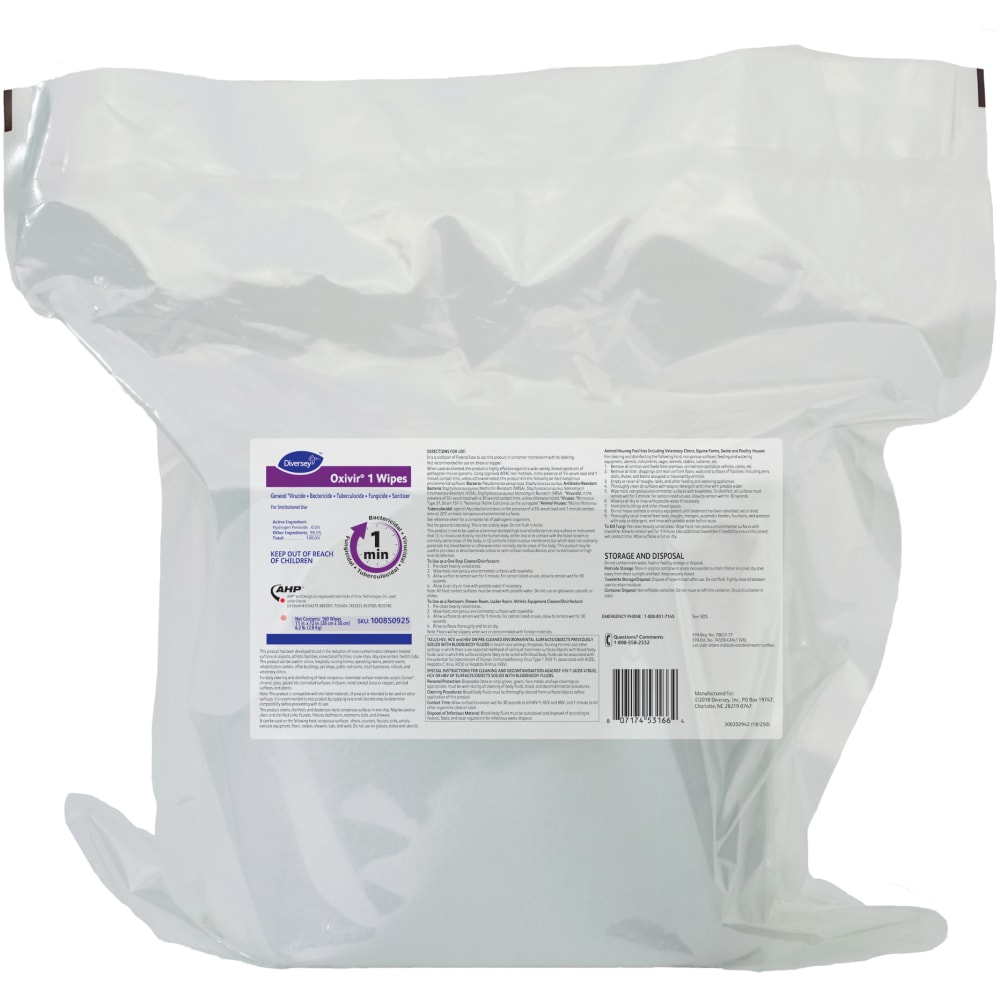 Diversey Oxivir 1 Disinfectant Wipes, 11" x 12",