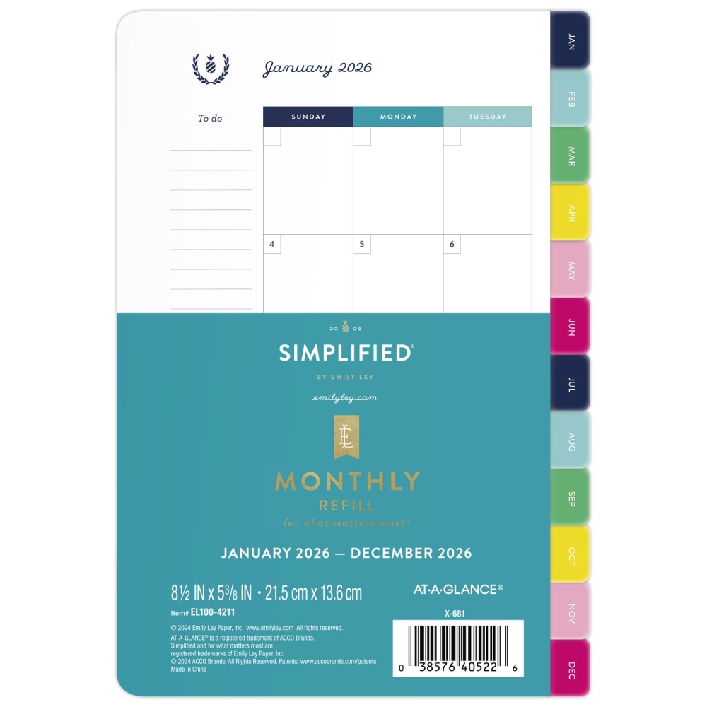 Simplified by Emily Ley for AT-A-GLANCE® 2026 Monthly