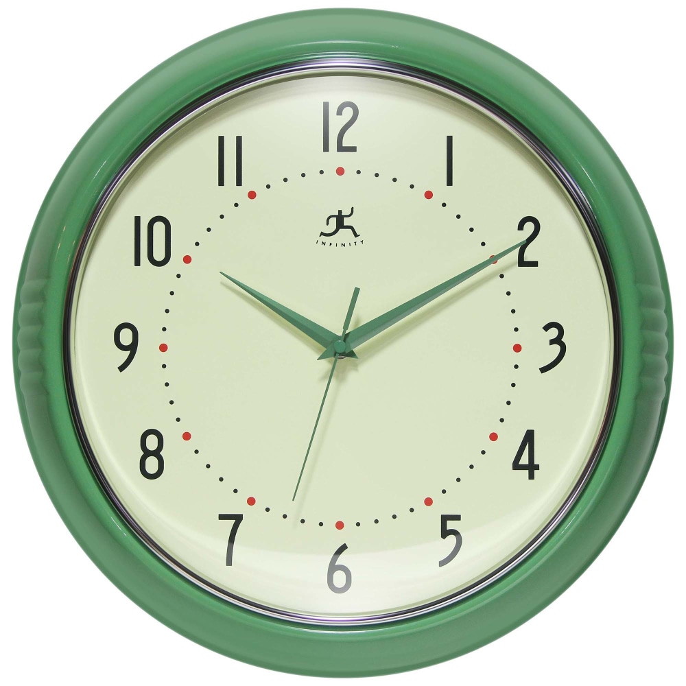 Infinity Instruments Round Retro Wall Clock, 15”, Green