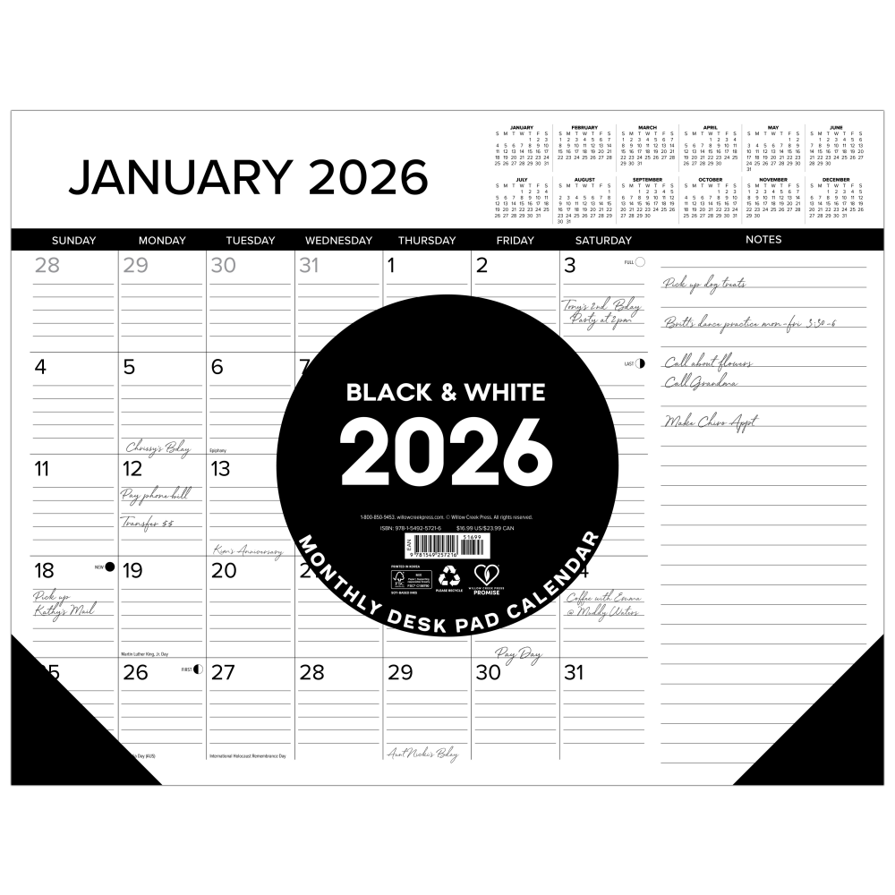 2026 Willow Creek Press Desk Pad Calendar, 22"