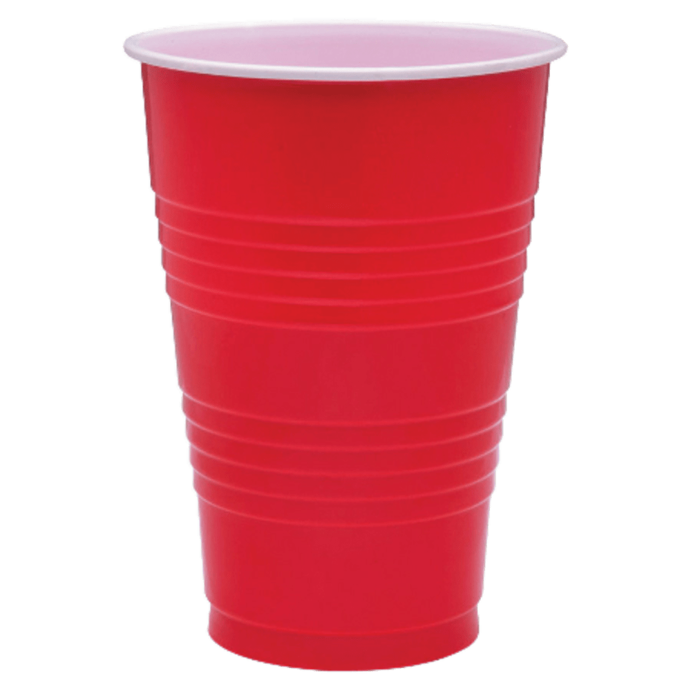 Genuine Joe Plastic Party Cups, 16 Oz, Red,