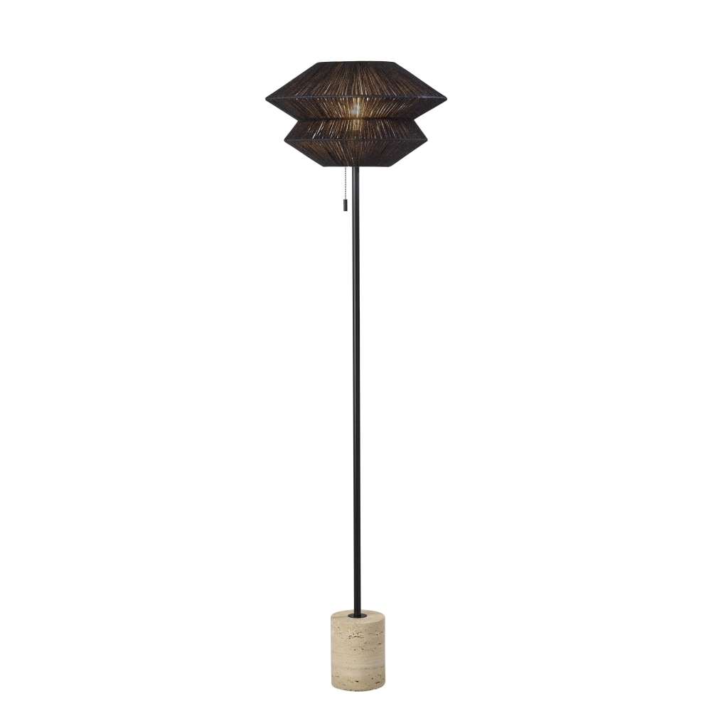 Adesso Gardner Floor Lamp, 63”H, Black Shade/Travertine Base