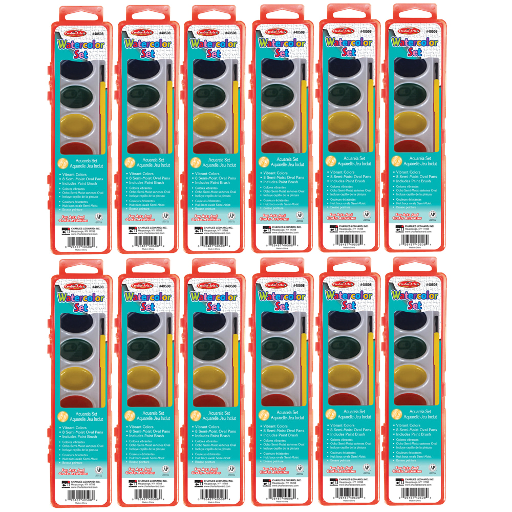 Charles Leonard Semi-Moist Watercolor Paint Sets, Pack Of