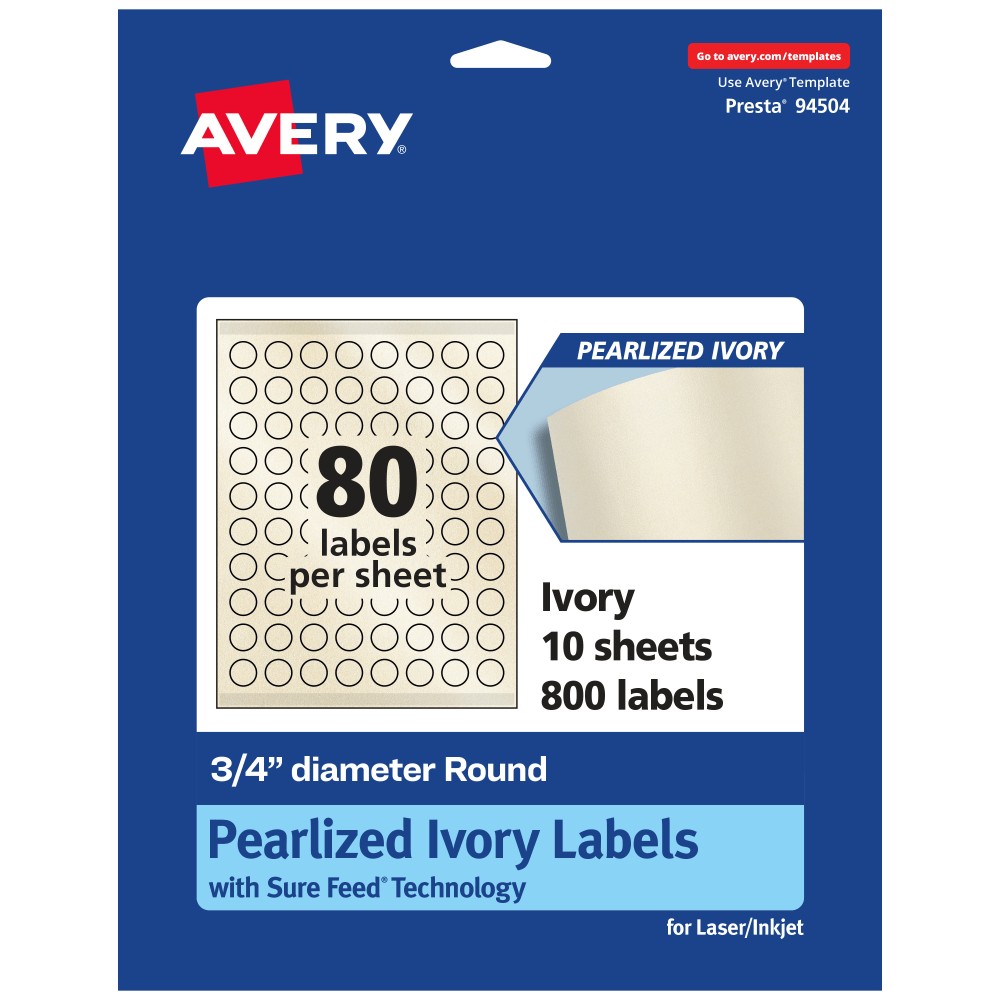 Avery® Pearlized Permanent Labels With Sure Feed®, 94504-PIP10,