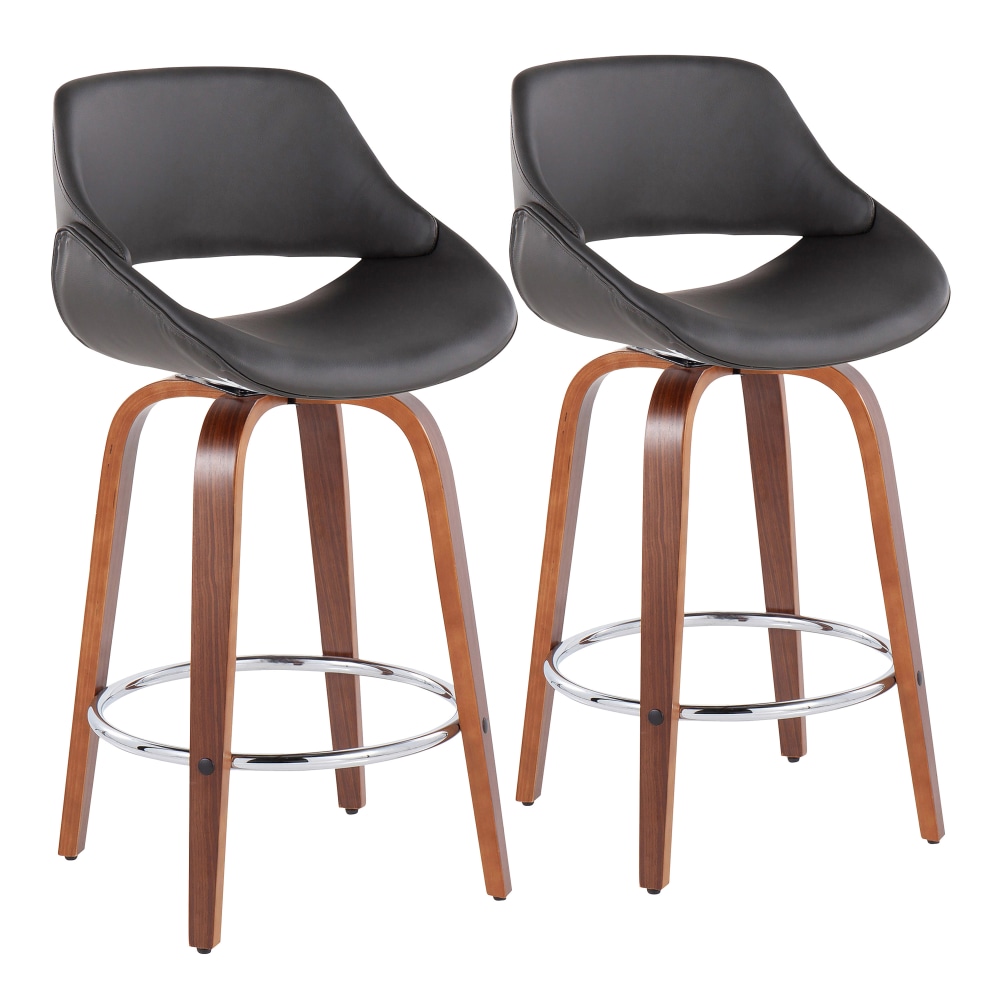 LumiSource Fabrico Counter Stools, Gray/Walnut/Round Chrome