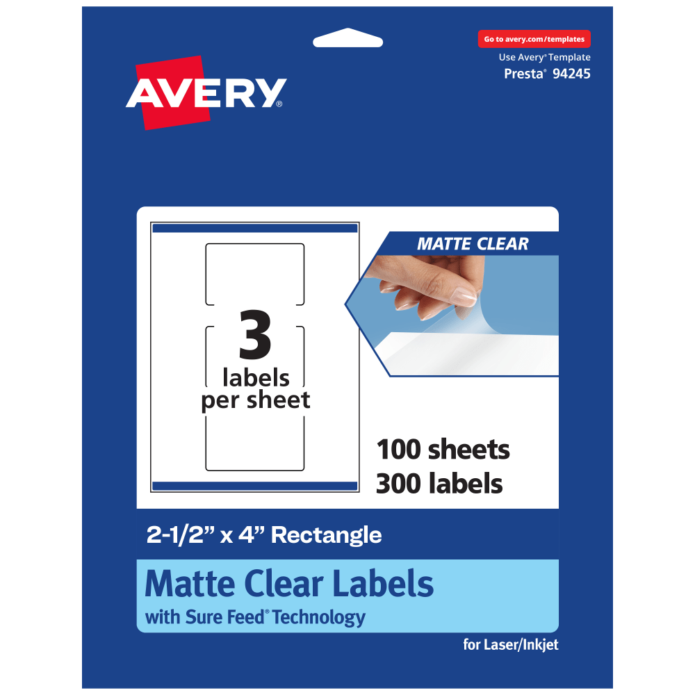Avery® Permanent Labels With Sure Feed®, 94245-CMF100, Rectangle,