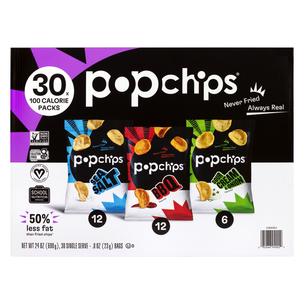 Popchips Variety Pack, 0.8 Oz, Pack Of 30