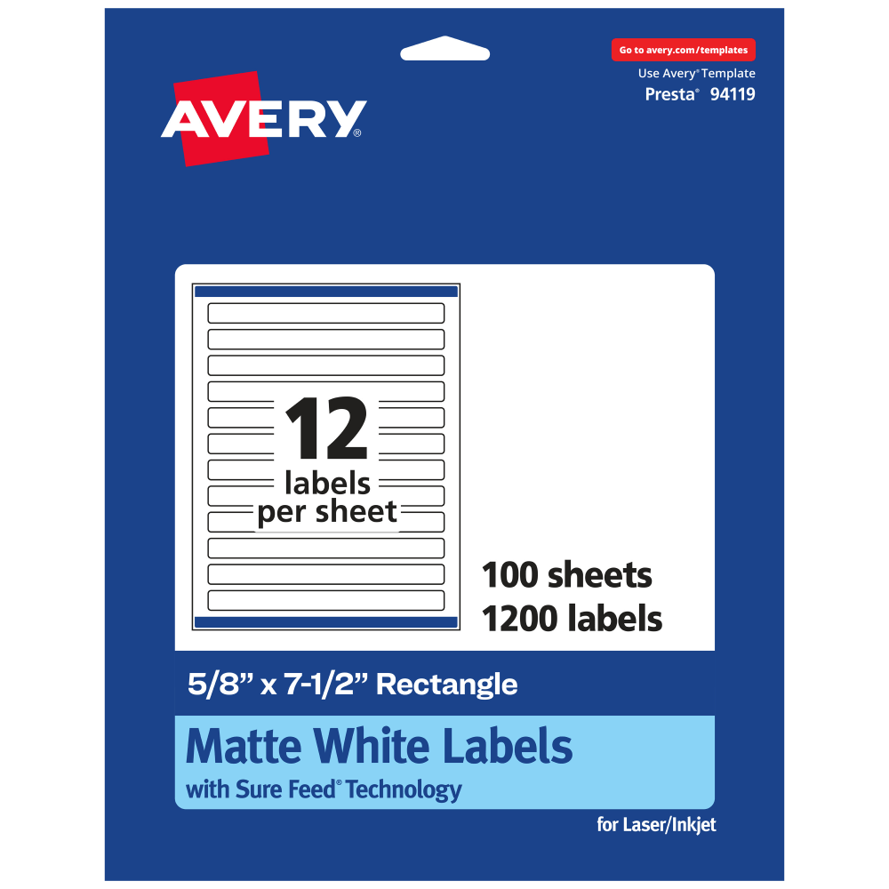 Avery® Permanent Labels With Sure Feed®, 94119-WMP100, Rectangle,