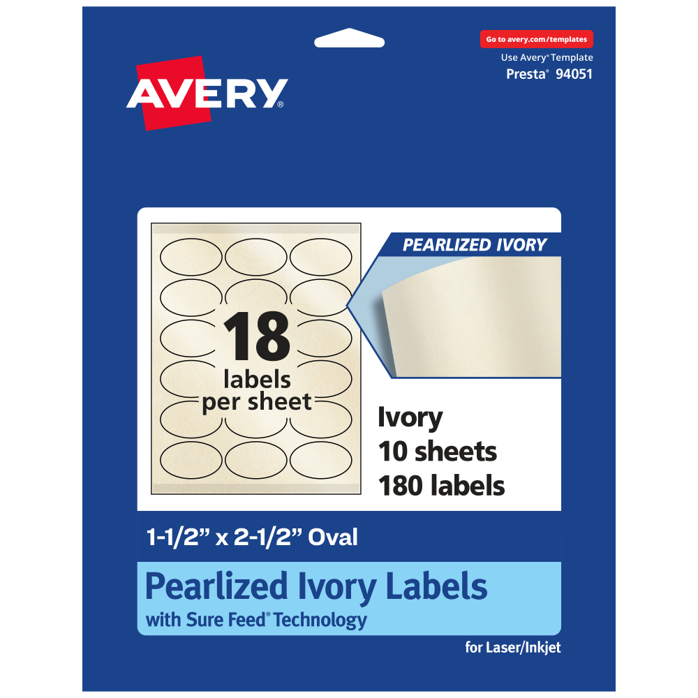 Avery® Pearlized Permanent Labels With Sure Feed®, 94051-PIP10,