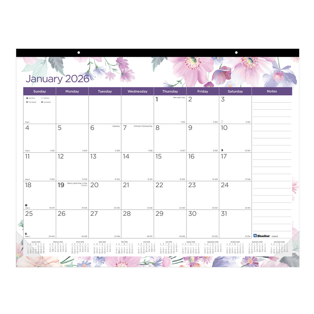 2026 Blueline® Colorful Monthly Desk Pad Calendar, 22”