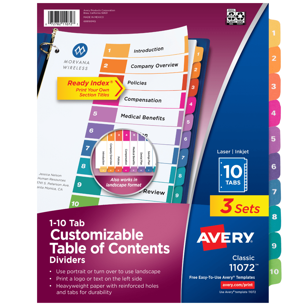 Avery® Ready Index® 1-10 Tab Binder Dividers With