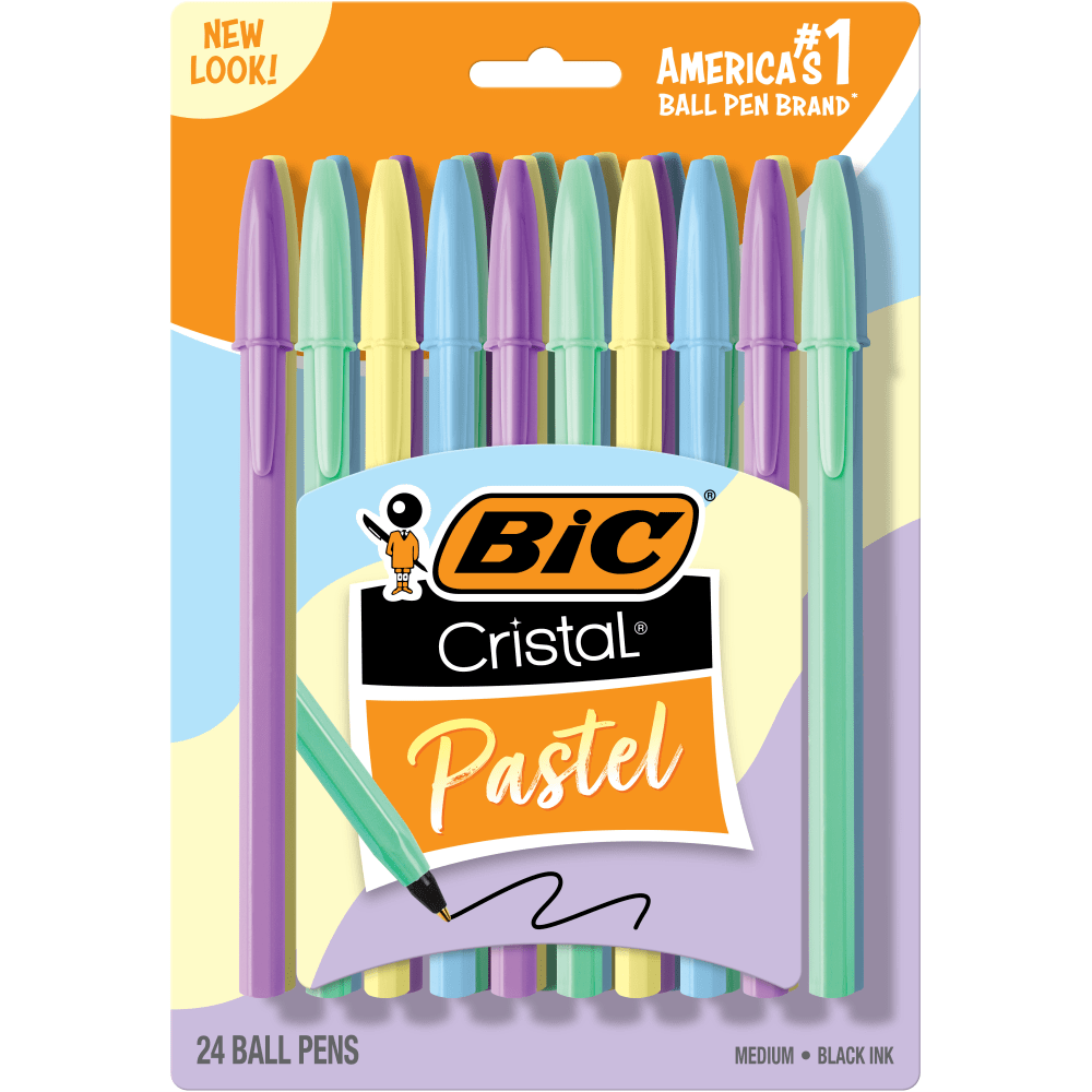 BIC Cristal Pastel Ballpoint Pens, Black Ink, Pastel