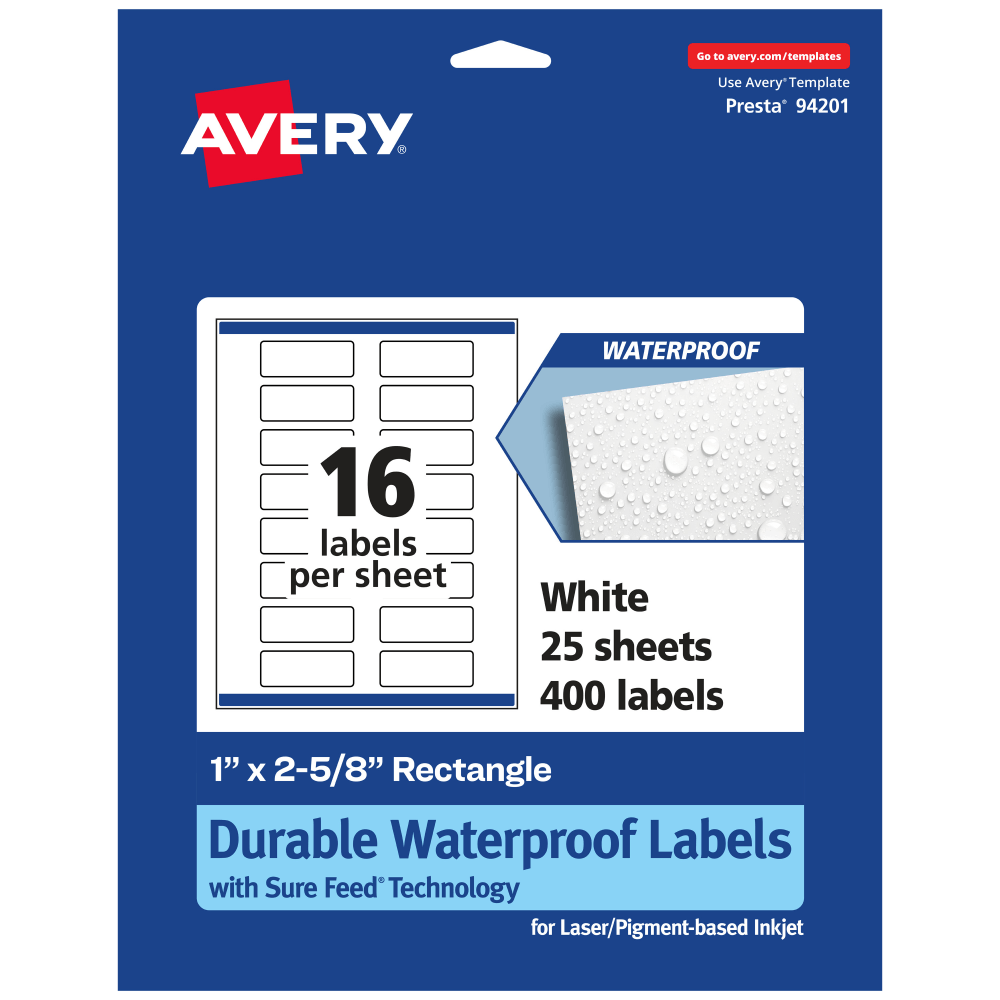 Avery® Waterproof Permanent Labels With Sure Feed®, 94201-WMF25,