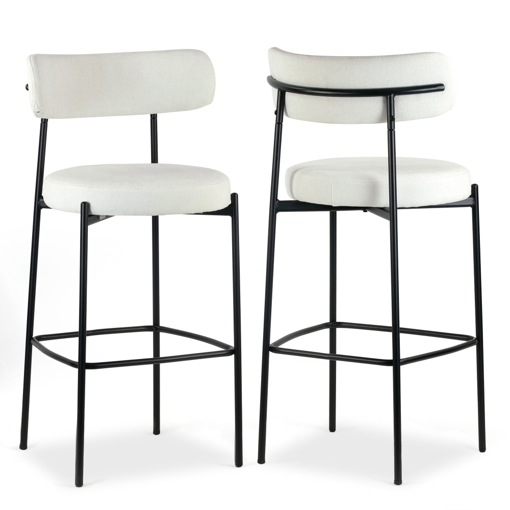 Glamour Home Awen Boucle Fabric Bar Stools, White/Black,