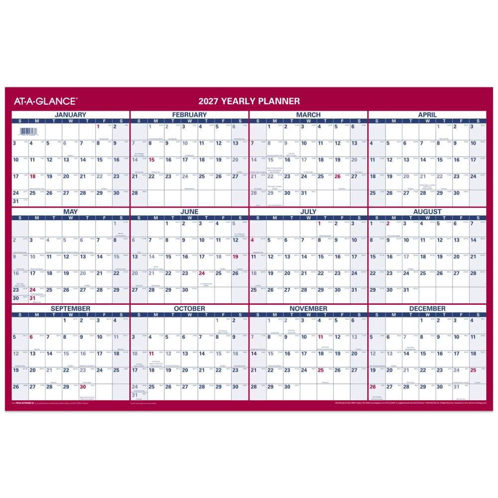 AT-A-GLANCE® 2027 Vertical Horizontal Reversible Erasable Yearly