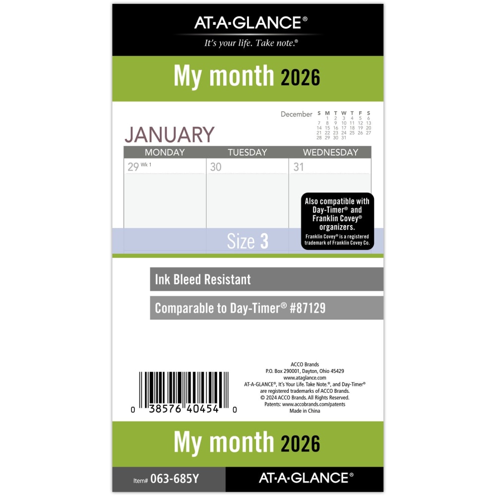AT-A-GLANCE® 2026 Monthly Planner Refill, Loose-Leaf, Portable