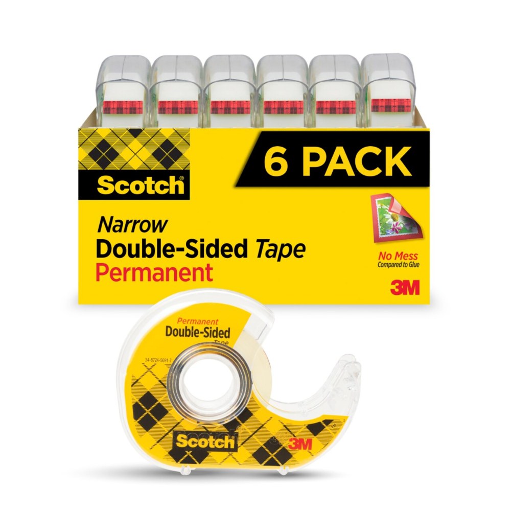 Scotch® Double-Sided Tape, 1/2" x 500", Clear, Pack