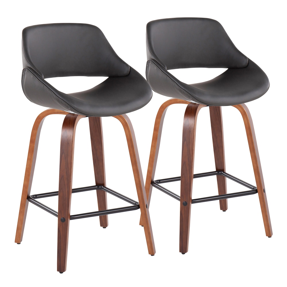 LumiSource Fabrico Counter Stools, Gray/Walnut/Square Black