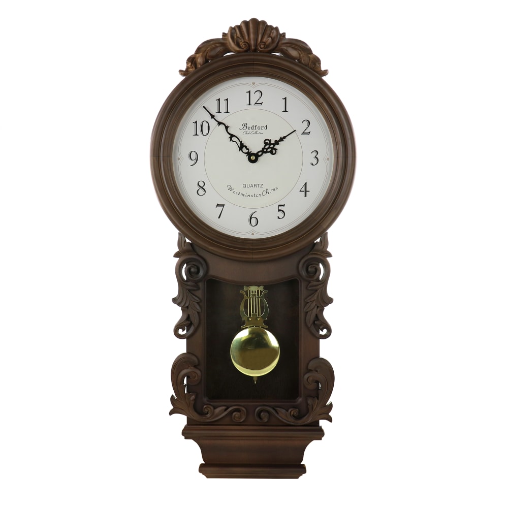 Bedford Clock Collection Chiming Pendulum Wall Clock, 31”H