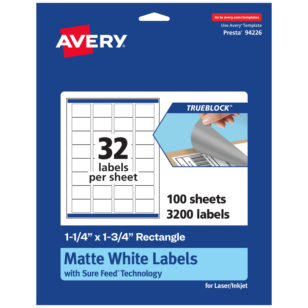 Avery® TrueBlock® Labels With Sure Feed®, 94226-TWMP100,